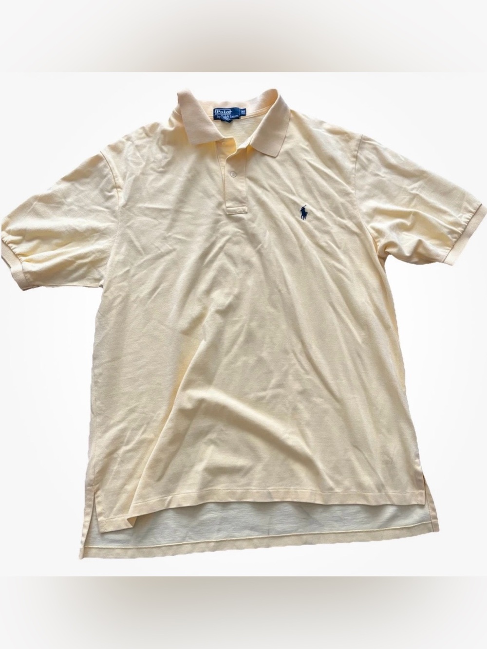 Polo Ralph Lauren Shirt Mens XLT Yellow Short Sleeve Golf Dark Blue Pony